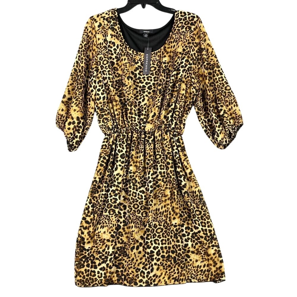 Espresso Leopard‎ Print Flowy Cinch Waist Dress Womens 2X Scoop Neck Knee Length